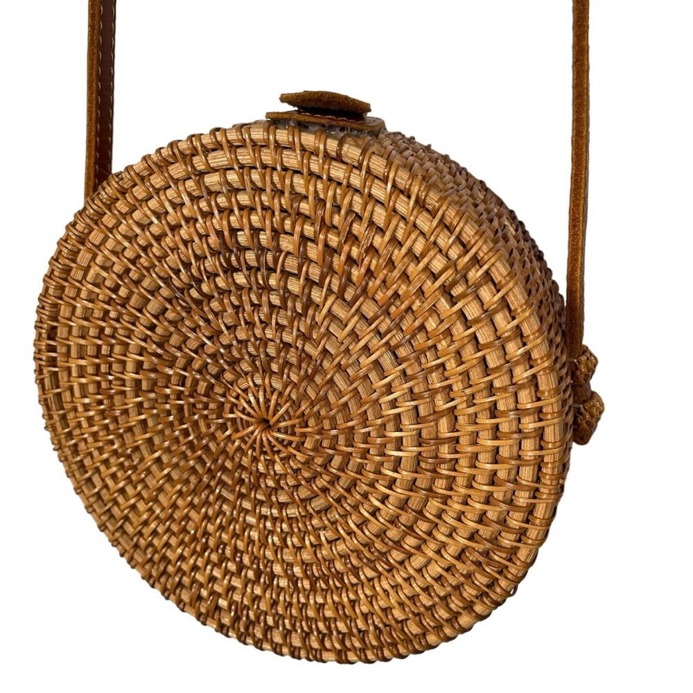 Tan Round Wicker Crossbody Bag Structured Natural Neutral Rattan Straw Box Bag